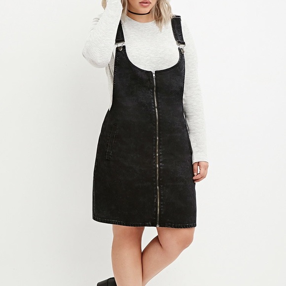 Forever 21 Zip-Front Black Overall Dress